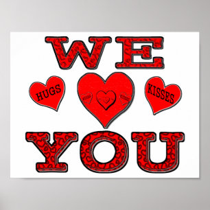 Poster On vous aime avec des câlins et des baisers
