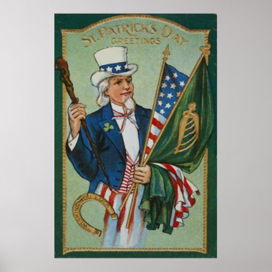 Poster Oncle Sam Drapeau Américain Irlandais Fer à Cheval (Devant)