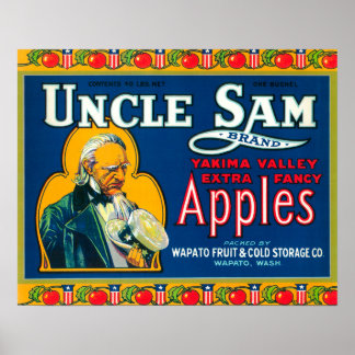 Poster Oncle Sam Étiquette Apple (bleu) - Wapato, WA