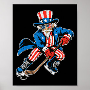 Poster Oncle Sam Hockey Drapeau Américain Usa Sport 4 Jui
