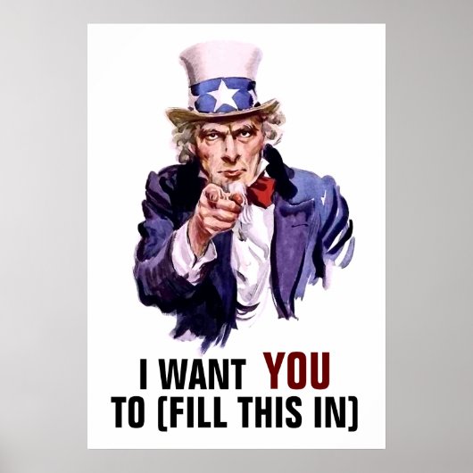 Poster Oncle Sam "I Want You" Personnalisable (Devant)