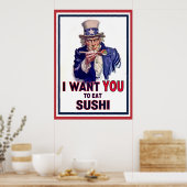 Poster Oncle Sam veut que tu manges du sushi (Cuisine)