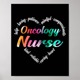Poster Oncology Nurse Heart Word Cloud Watercolor Rainbow