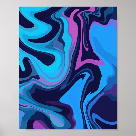 Poster Ondes de dégradé fluide en bleu et violet (Devant)