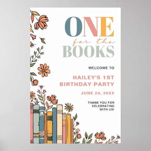 Poster One For The Books 1st Birthday Welcome Sign (Devant)