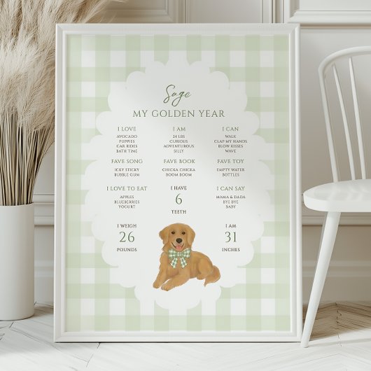 Poster One Golden Year Puppy Dog 1st Birthday Milestone