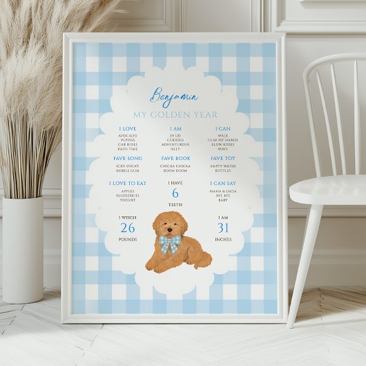 Poster One Golden Year Puppy Dog 1st Birthday Milestone