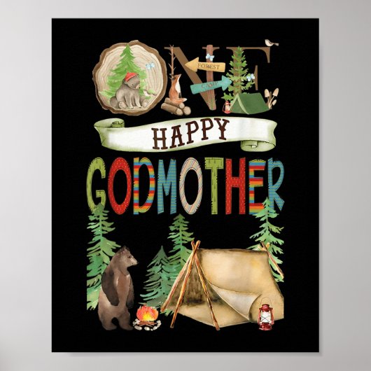 Poster One Happy Godmother Camper First Birthday Camng Be (Devant)