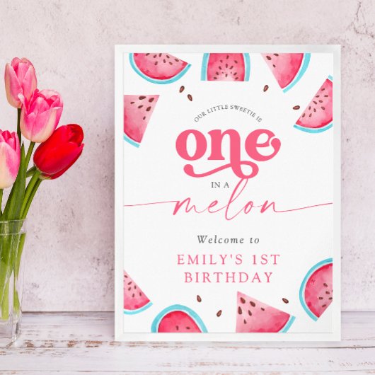 Poster One in a Melon Watermelon 1er Birthday Welcome