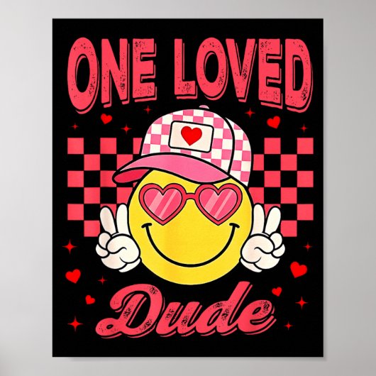 Poster One Loved Dude Checkered Heart Valentines Day Boys (Devant)