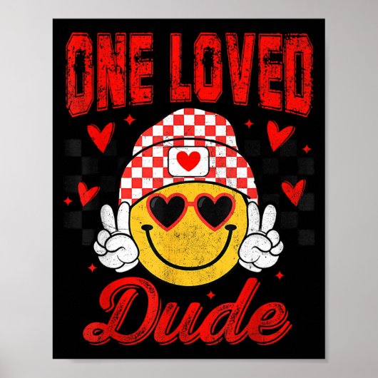 Poster One Loved Dude Checkered Heart Valentines Day Boys (Devant)