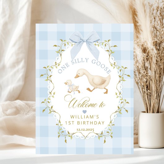 Poster One Silly Goose Blue Gingham Birthday Welcome