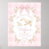 Poster One Silly Goose Pink Gingham 1st Birthday Welcome (Devant)