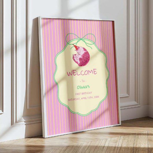 Poster One Sleepy Cat 1st Birthday Welcome