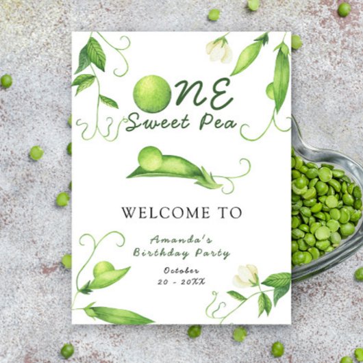 Poster One Sweet Pea First Birthday Party Welcome