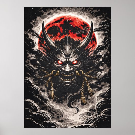 Poster Oni Demon in Red Moon - Japanese Anime Art (Devant)