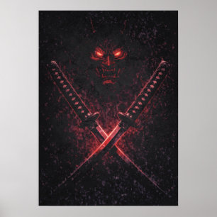 Poster Oni Twin Blades Samouraï, Japonais Surréaliste Abs