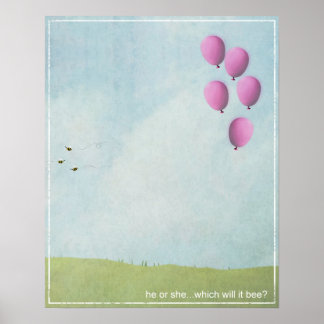 Poster onthullen - Roze ballonnen - 16x20
