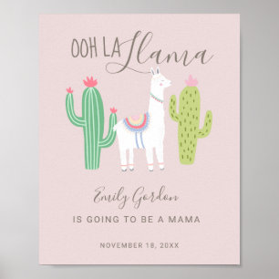 Poster Ooh La Llama Baby shower mignon bébé fille rose