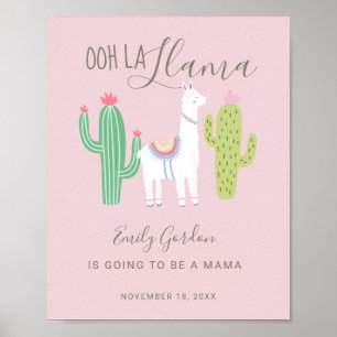 Poster Ooh La Llama Baby shower mignon bébé fille rose