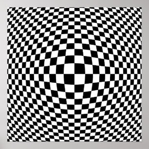 Poster Op Art à carreaux noir et blanc