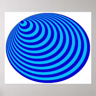 Poster Op Art Bullseye Excentré Bleu Pale Bleu