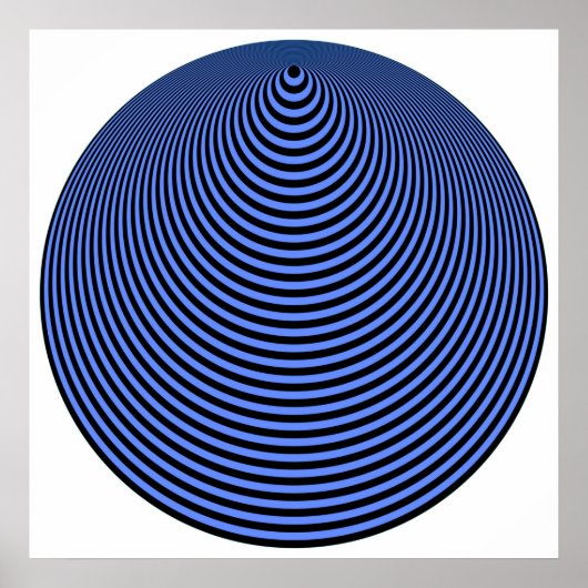 Poster Op Art Cercles Concentrés Bleu Sur Noir (Devant)