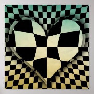 Poster Op art checkered hearts