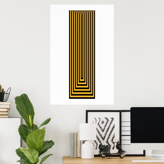 Poster Op Art Concentré Rectangles Jaunes Sur Noir (Bureau à domicile)