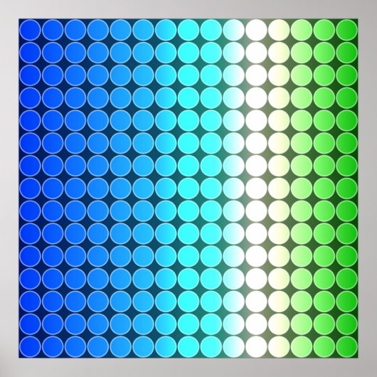 Poster Op Art dégradé Pois bleu vert blanc (Devant)