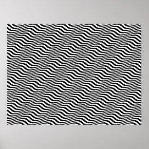 Poster Op Art Noir et Blanc Horizontal Sine Stripes