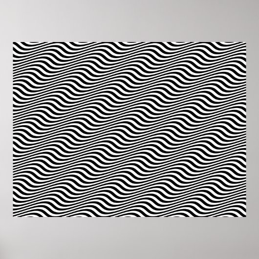 Poster Op Art Noir et Blanc Horizontal Sine Stripes (Devant)