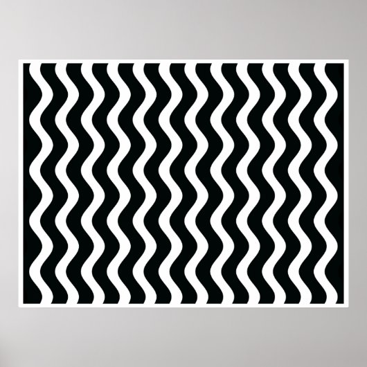 Poster Op Art noir et blanc Vagues deux (Devant)