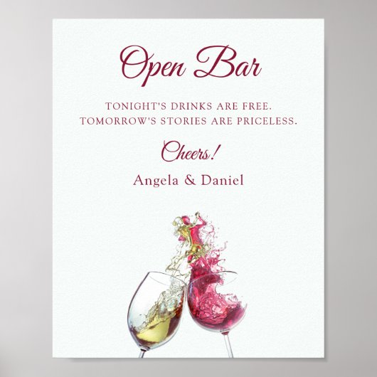 Poster Open Bar Elegant Mariage de danse de vin rouge et (Devant)