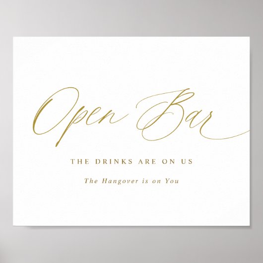 Poster Open Bar Gold Mariage Sign Élégante Calligraphie (Devant)