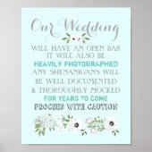 Poster Open Bar Mariage Signal Floral Funny N'importe que (Devant)