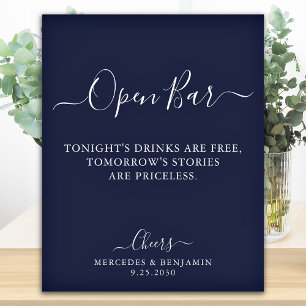 Poster Open Bar Personnalisé Marine Blue Mariage Boissons