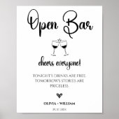 Poster Open Bar Sign Moderne Mariage Calligraphie Moderne (Devant)