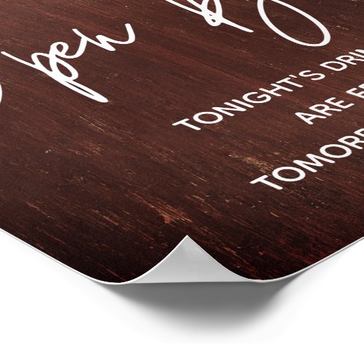 Poster Open Bar String Lumières Bois Bourgogne Mason Jar (Coin)