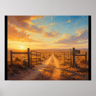 Poster Open gate leading to nowhere