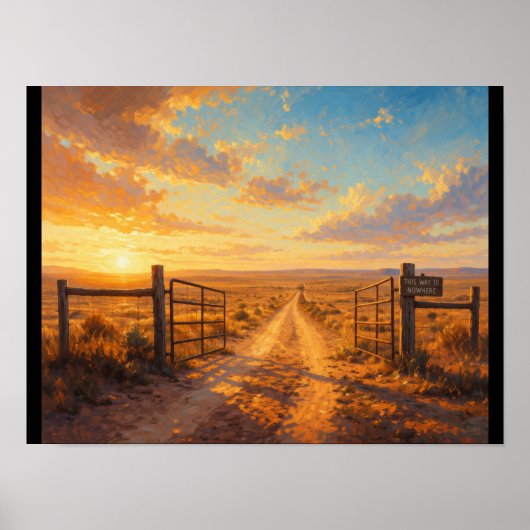 Poster Open gate leading to nowhere (Devant)