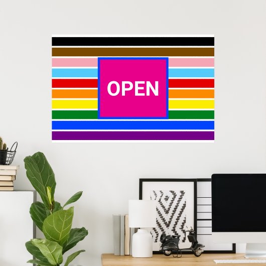 Poster Open Pride Ally Rainbow Progress LGBT LGBTQ (Bureau à domicile)