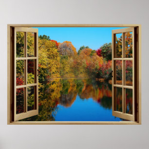 Poster Open Window Autumn Lakeside