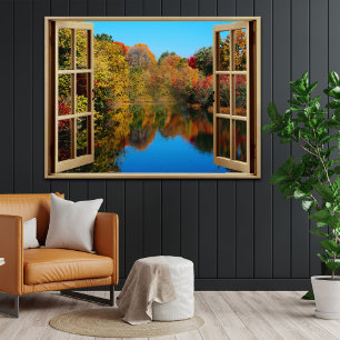 Poster Open Window Autumn Lakeside