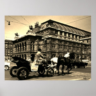 Poster Opéra Staatsoper Fiaker Vienne Autriche vintage