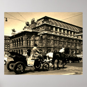 Poster Opéra Staatsoper Fiaker Vienne Autriche vintage