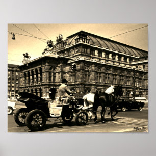 Poster Opéra Staatsoper Fiaker Vienne Autriche vintage