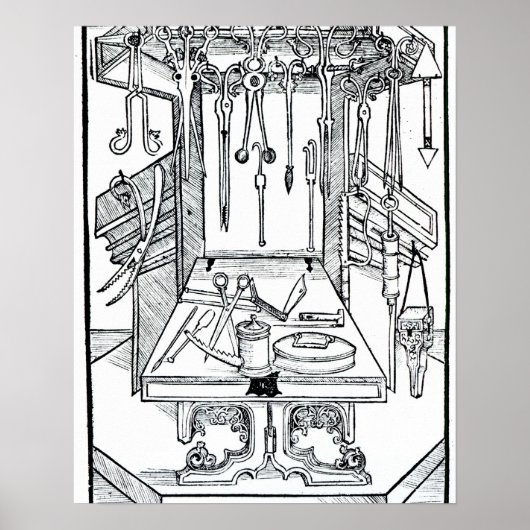 Poster Operating table and surgical instruments, from 'Da (Devant)