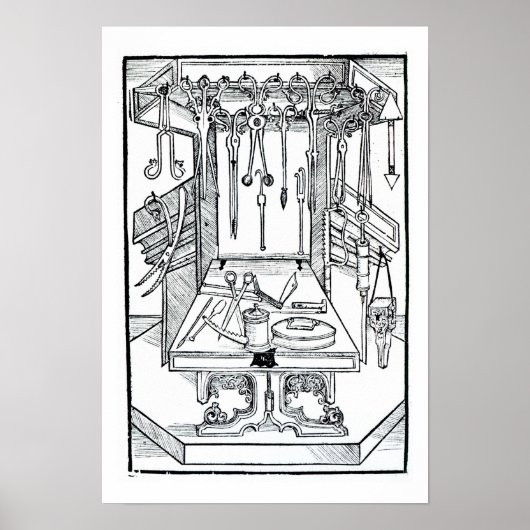 Poster Operating table and surgical instruments, from 'Da (Devant)