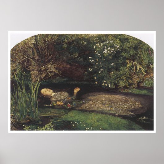 Poster Ophélie, 1852, John Everett Millais (Devant)